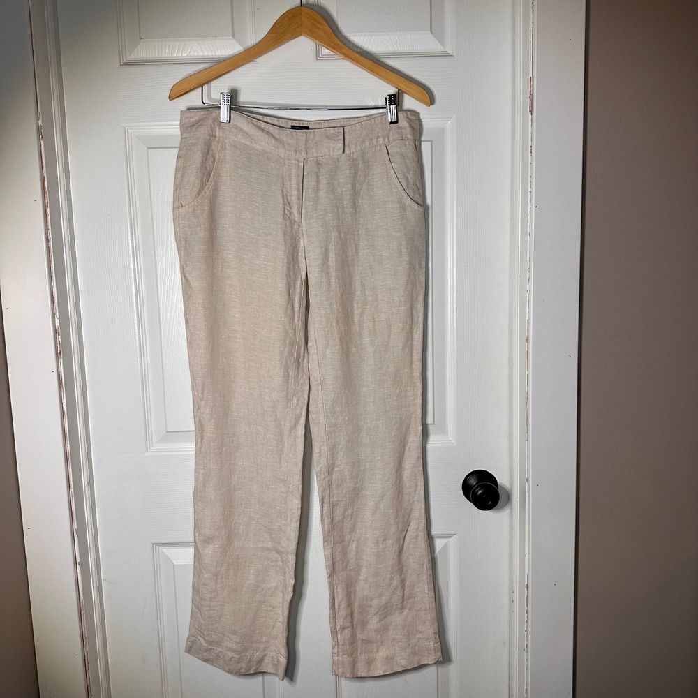 Island Company Costa Pant Womens 6 Beige 100% Linen Straight Leg Trousers‎ Tan